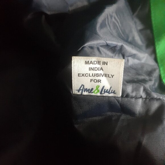 Ame & Lulu Charles River Navy White Stripe Kelly Green New Englander Tote Bag - Picture 9 of 14